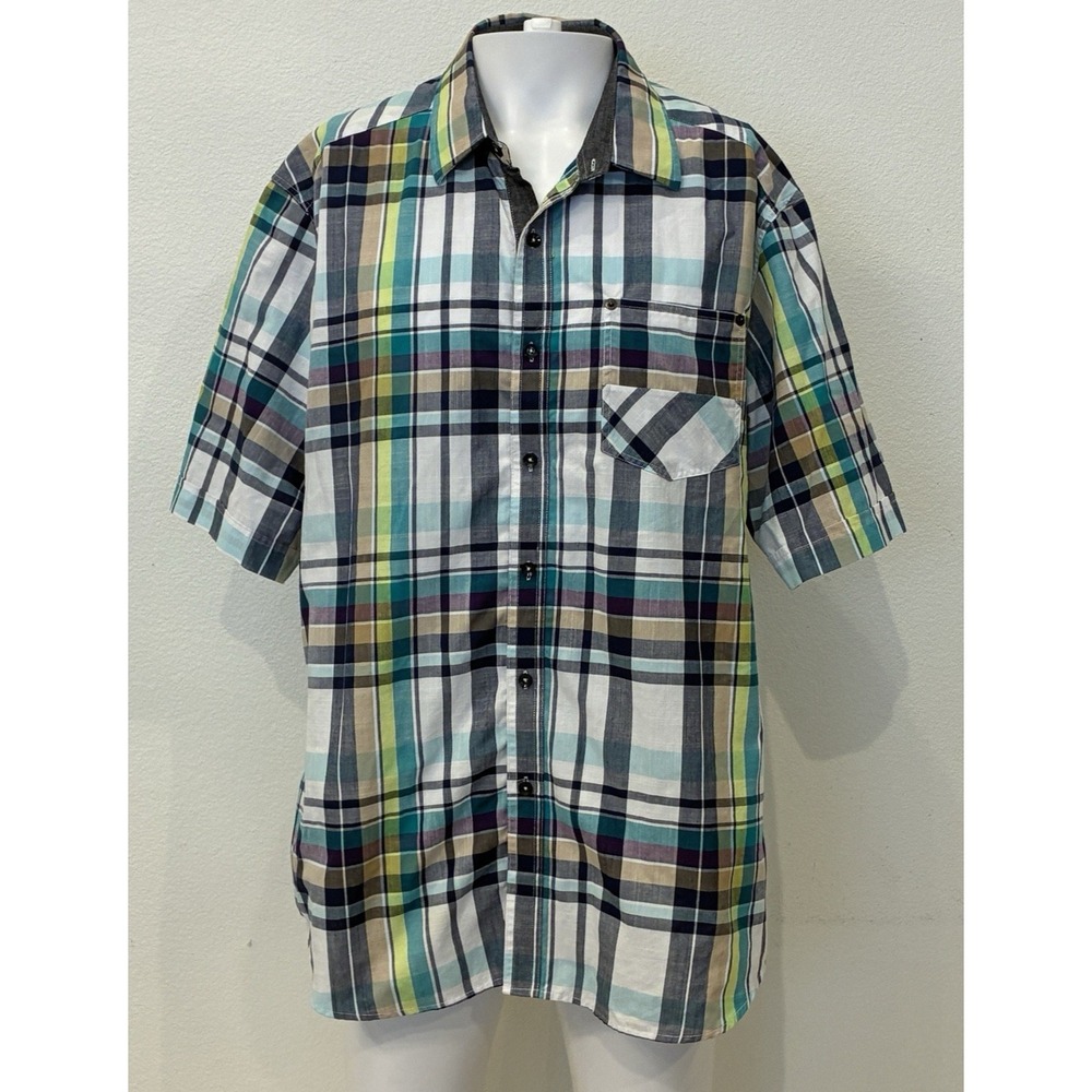 Sean John Shirt Mens 2XL Plaid Short Sleeve Button Up